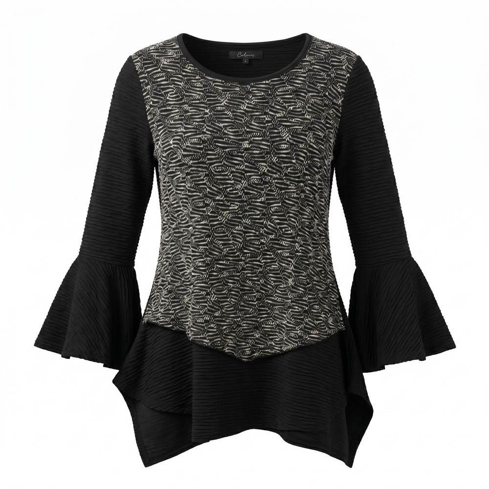 Calessa Tunic Top Womens L Asymmetrical Mixed Media Art to Wear‎ Boho Lagenlook